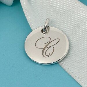 Tiffany Silver Letter C Alphabet Initial Round Circle Notes Charm Pendant